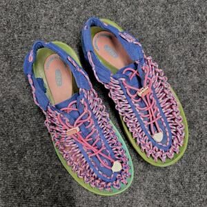 KEEN Uneek Woven Paracord Sandals Womens Size 9.5 True Blue Pink Purple 1014720